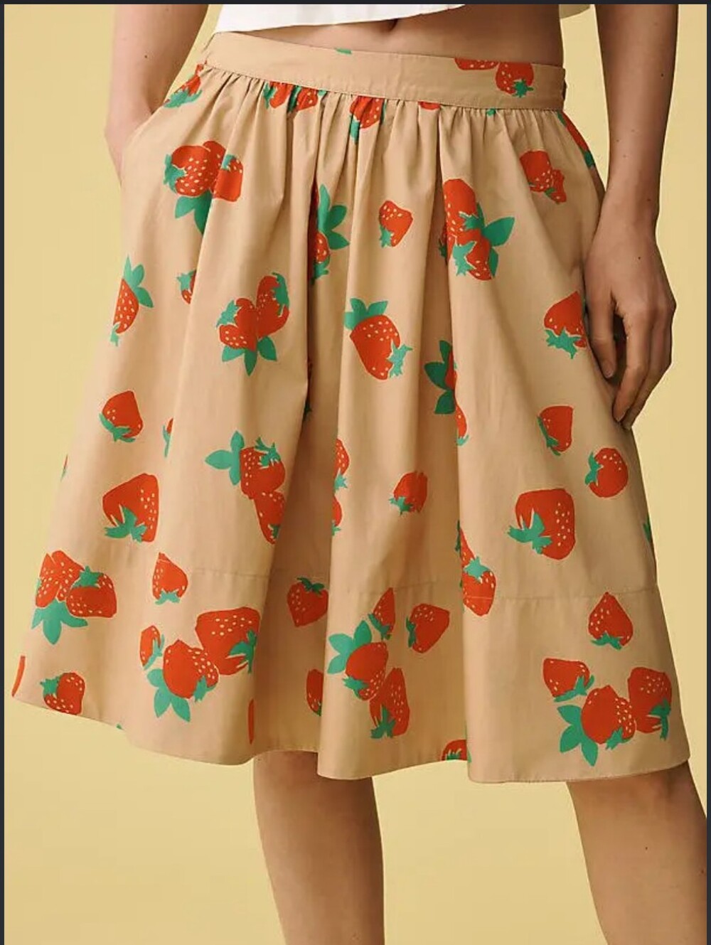 Anthropologie Maeve Skirt Strawberry Print Jacie Poplin Cotton Tan Red Size 2X
